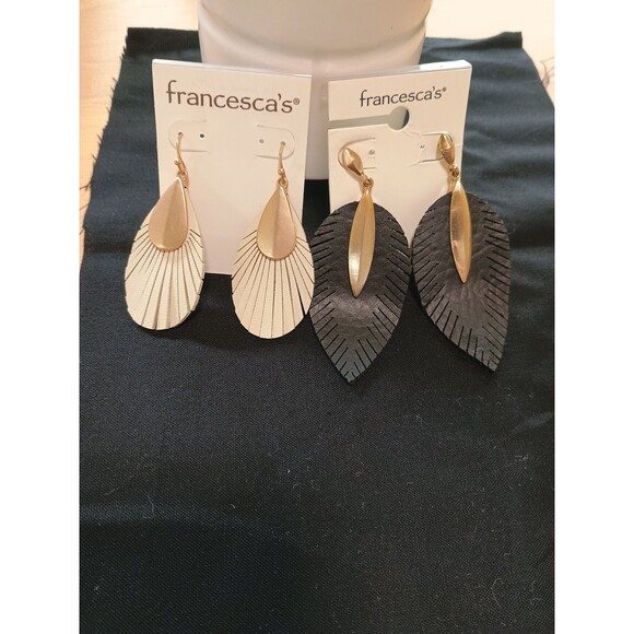 Francesca Jewelry - Francesca's Leather Ivory And Gold Earring Set Of 2